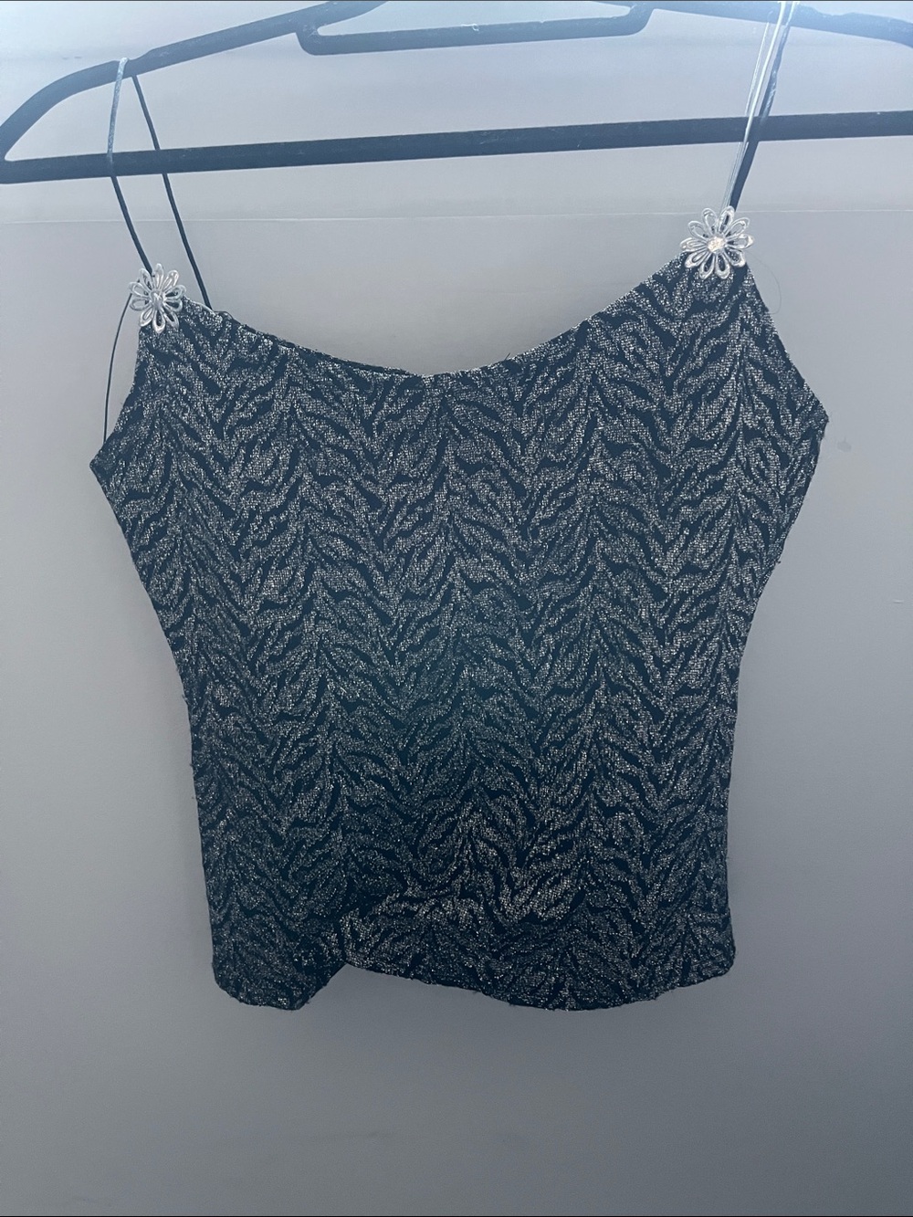 Metallic Zebra-Pattern Spaghetti Strap Cami in Black and Silver